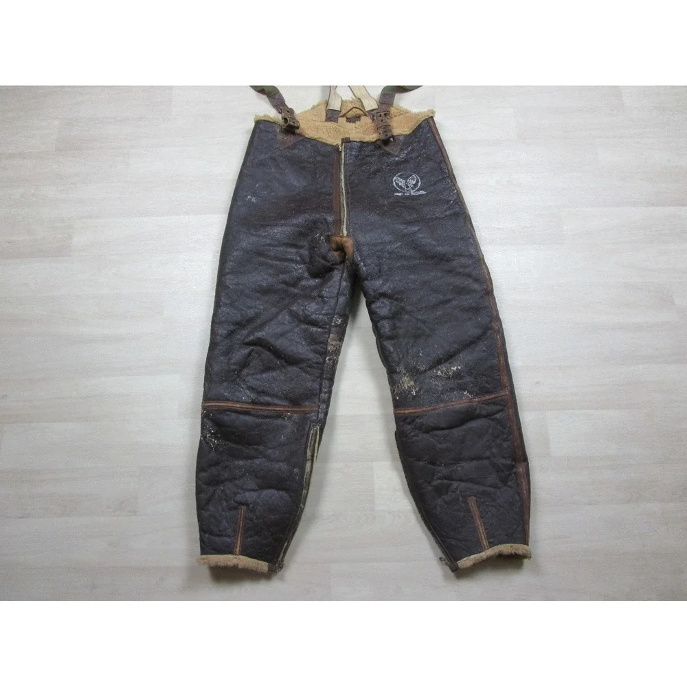 Vintage 1940s WWII Bomber Crew B-1 USAAF Flight Pants Trousers Leather Sheepskin